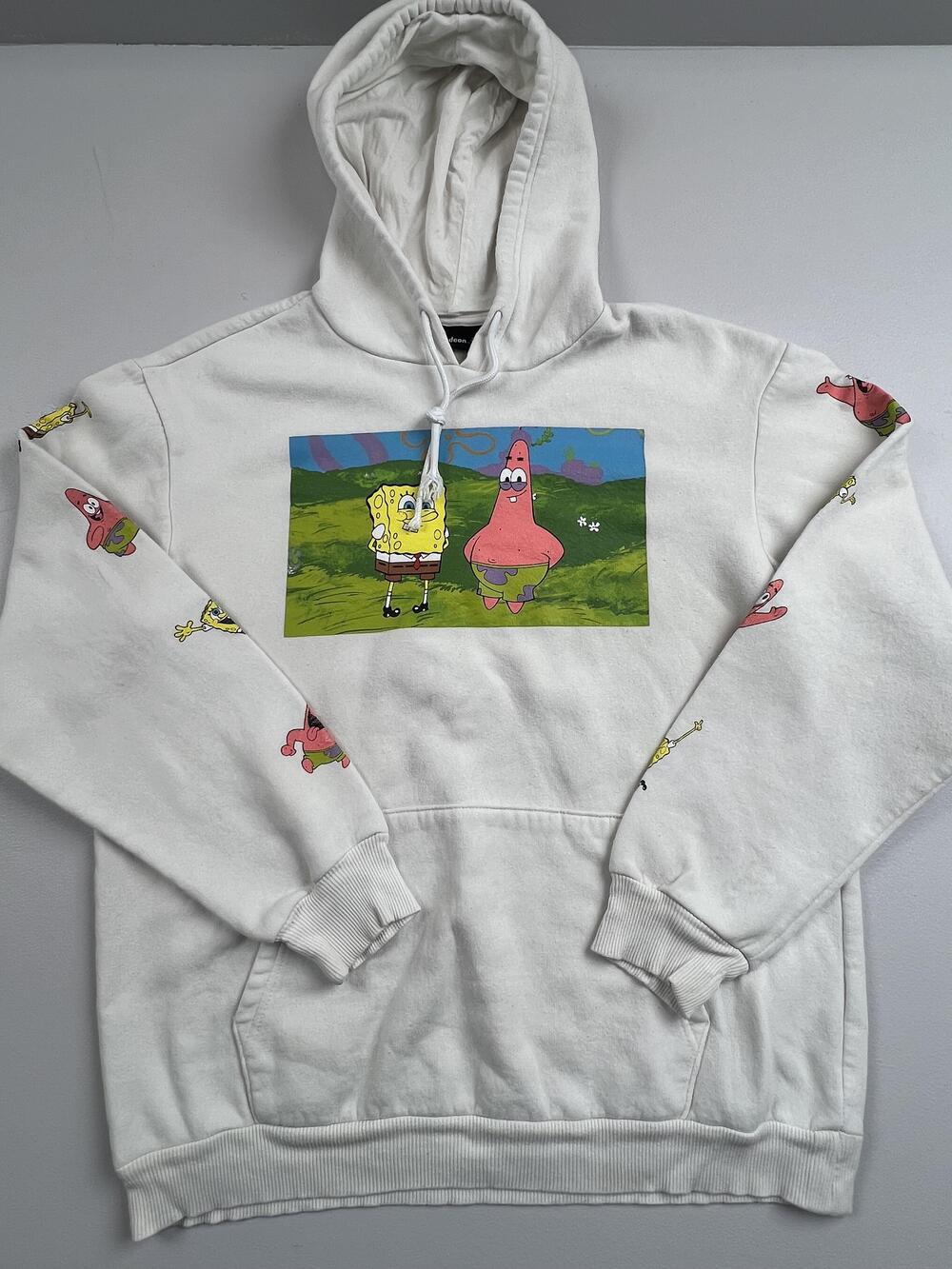 Nickelodeon Hoodie Sweatshirt Mens Large White SpongeBob Patrick Graphic